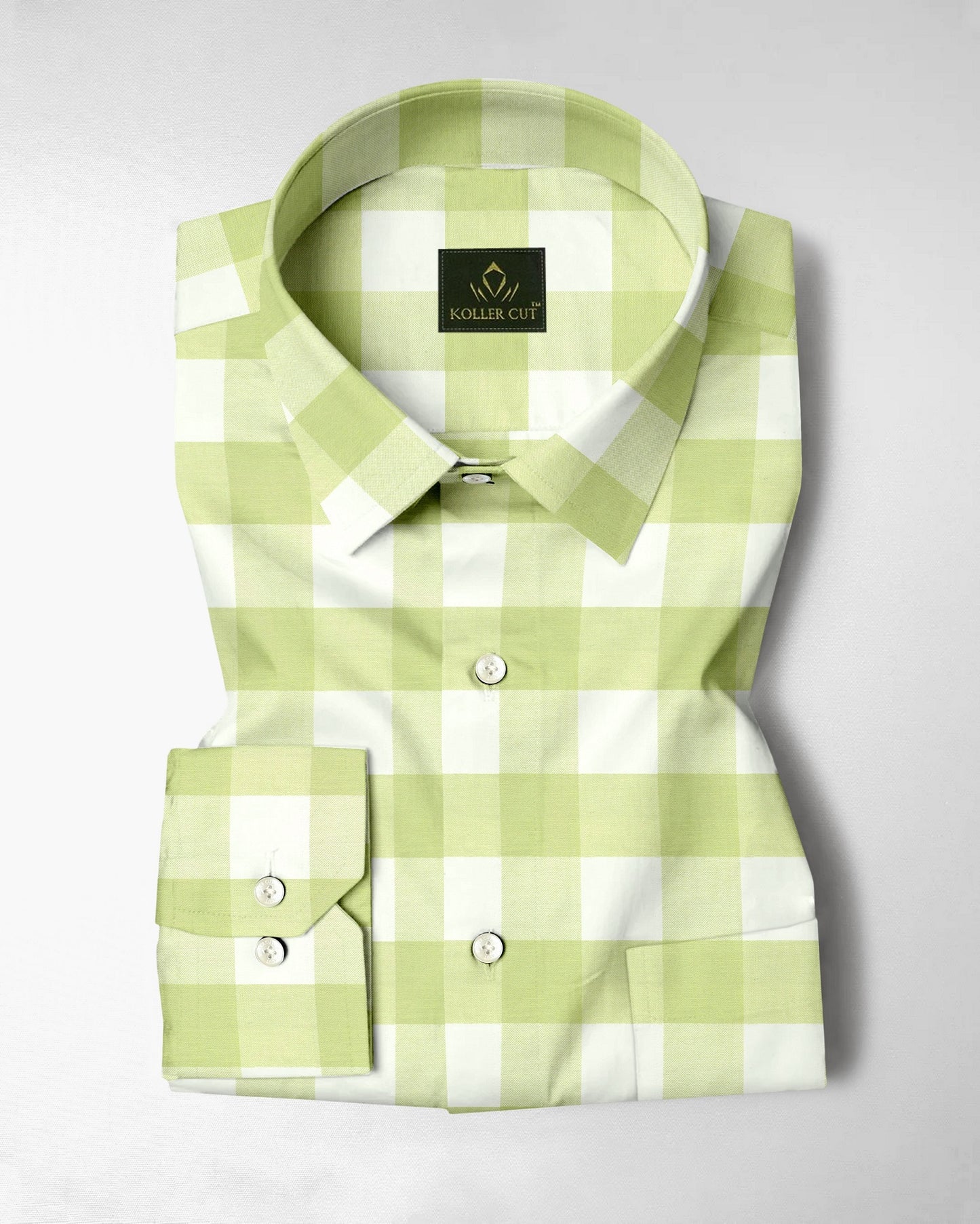 Chameleon Green and Moon White Buffalo Checks Oxford Cotton Shirt