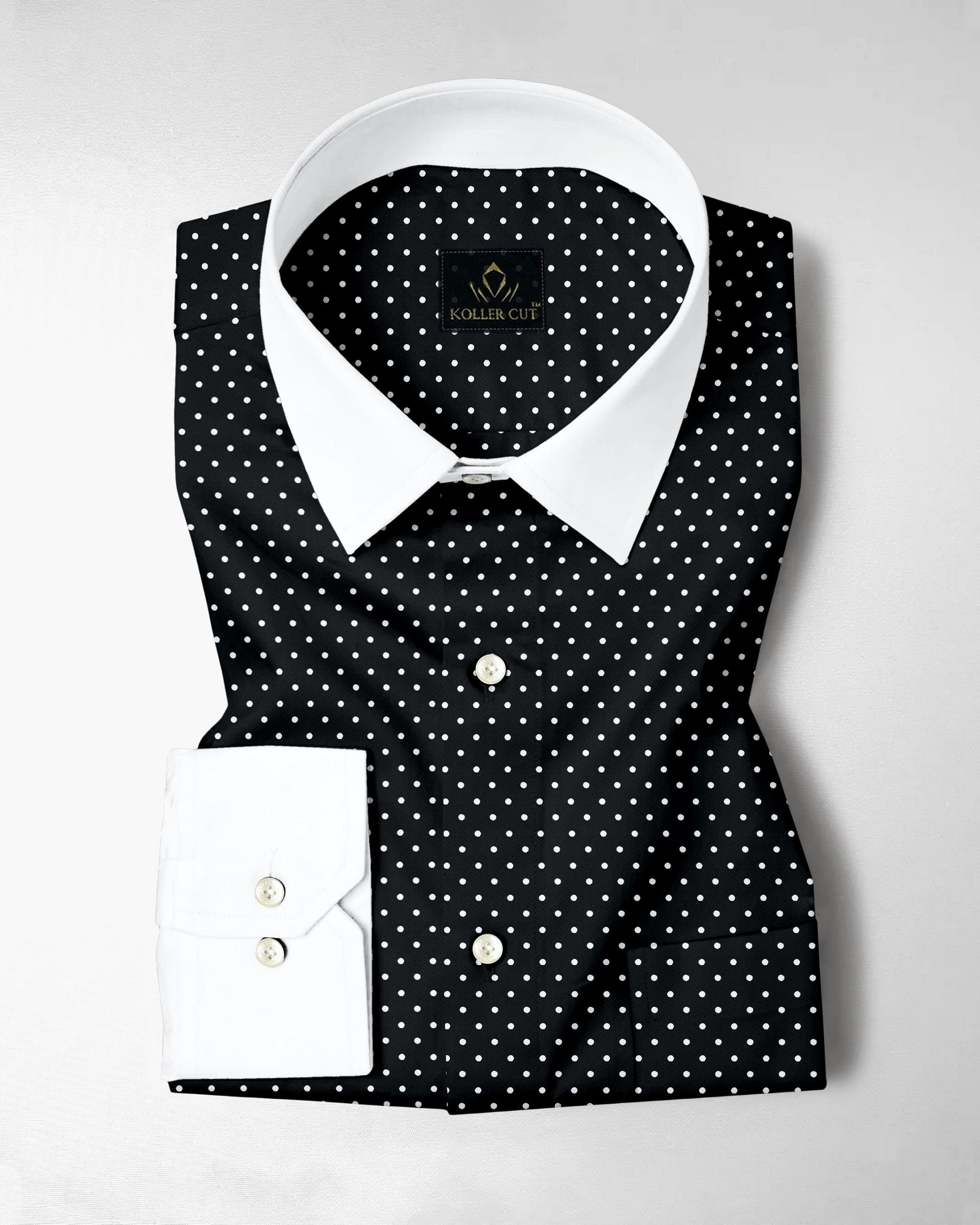 Carbon Black and White Polka Dots Printed Designer Cotton Shirt