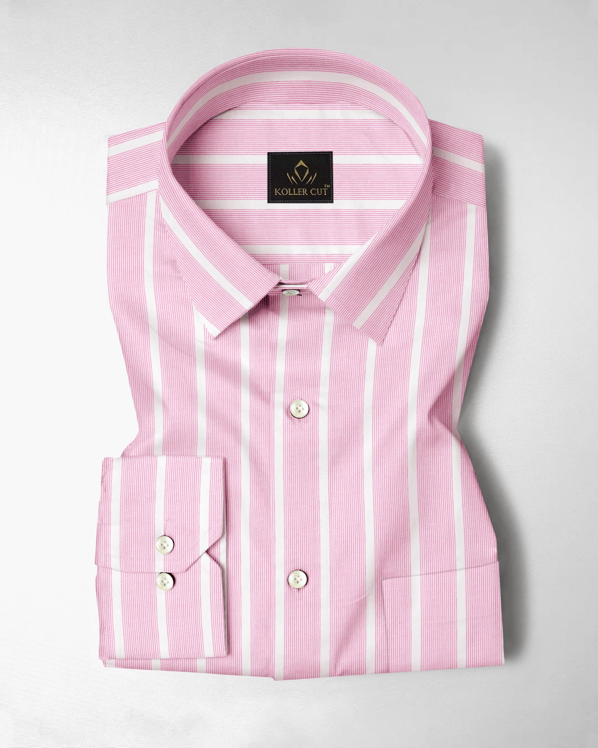 White and Reverie Pink Multitrack Stripes Cotton Shirt