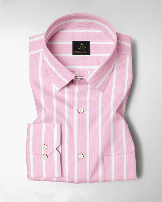 White and Reverie Pink Multitrack Stripes Cotton Shirt