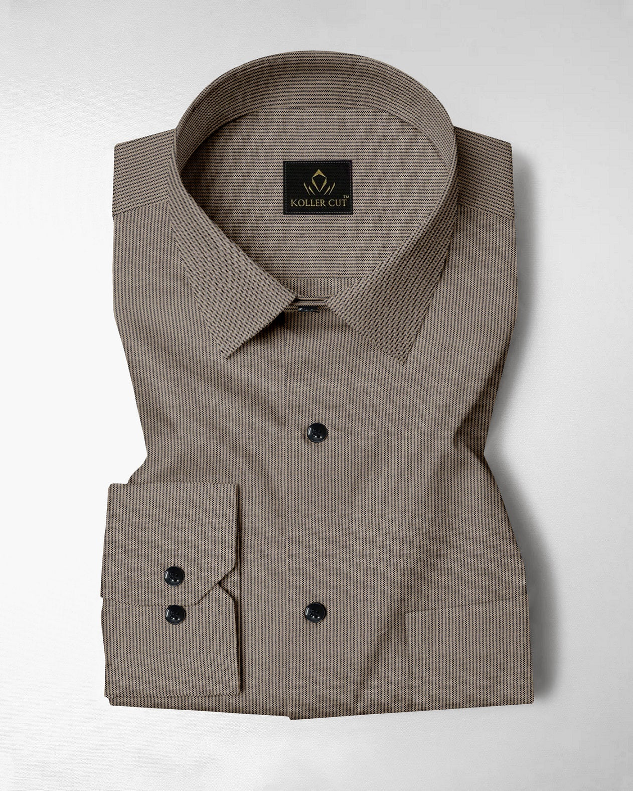 Parsnip Beige and Coal Black Herringbone Stripes Oxford Cotton Shirt