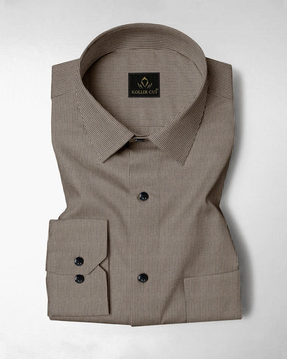 Parsnip Beige and Coal Black Herringbone Stripes Oxford Cotton Shirt