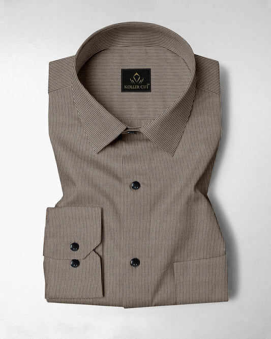 Parsnip Beige and Coal Black Herringbone Stripes Oxford Cotton Shirt