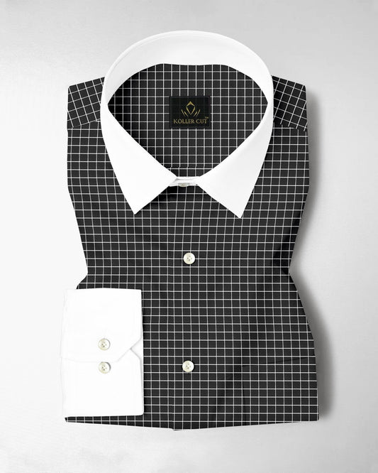 Crow Black and Snow White Checks Designer Cotton Shirt