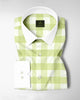 Chameleon Green and Moon White Buffalo Checks Oxford Designer Cotton Shirt