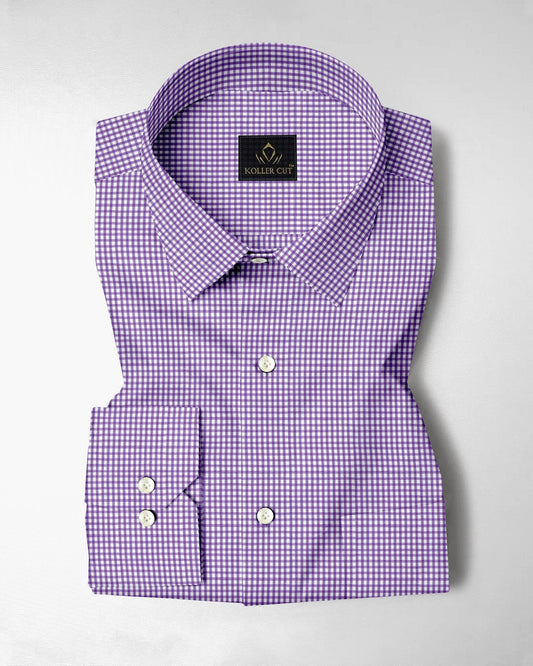 Bellflower Purple and White Gingham Checks Cotton Shirt