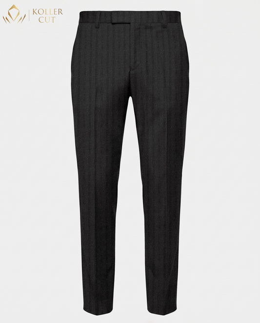 Graphite Gray Wool Blend Slight Stretch Tweed Stripes Pant