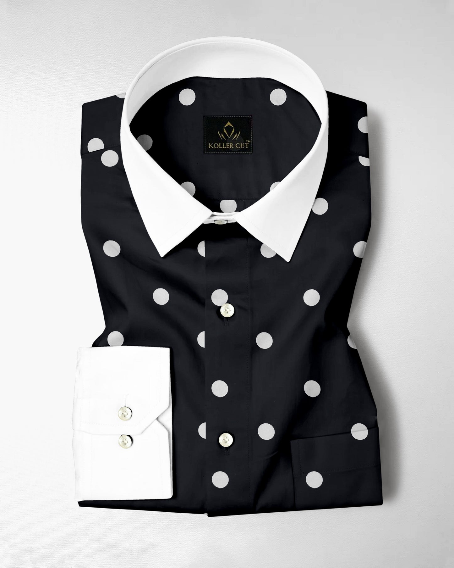 Cumin Black and Silk White Polka Dots Printed Designer Cotton Shirt