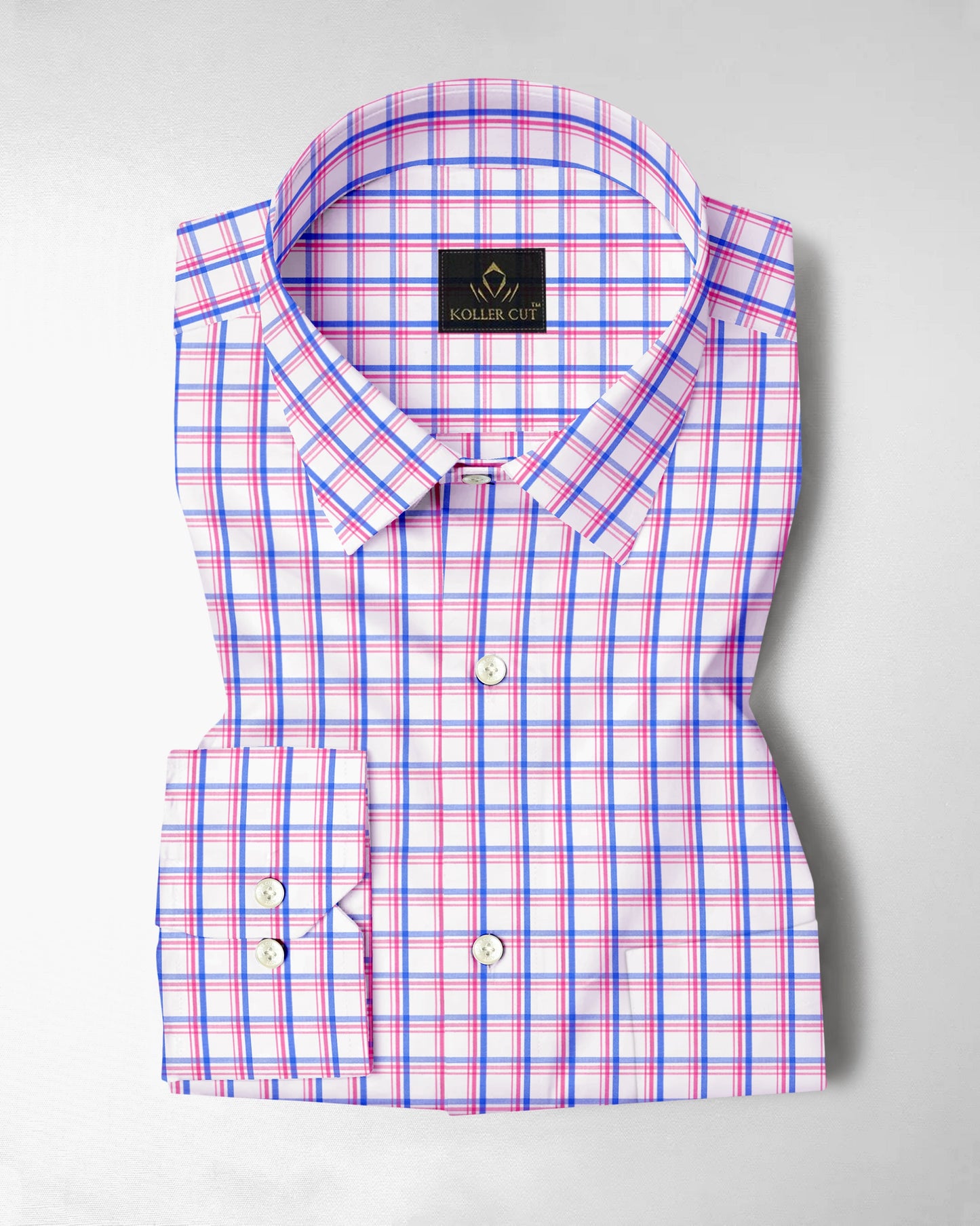 Salt White with Sachet Pink and Mykonos Blue Checks Cotton Shirt 