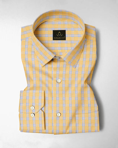White with Citron Yellow and Paradise Blue Checks Cotton Shirt