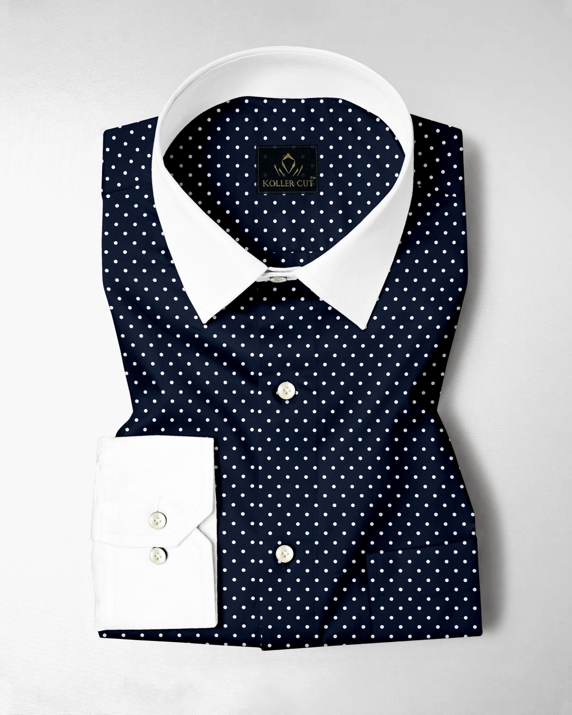 Sodalite Blue and Snow White Polka Dots Printed Designer Cotton Shirt