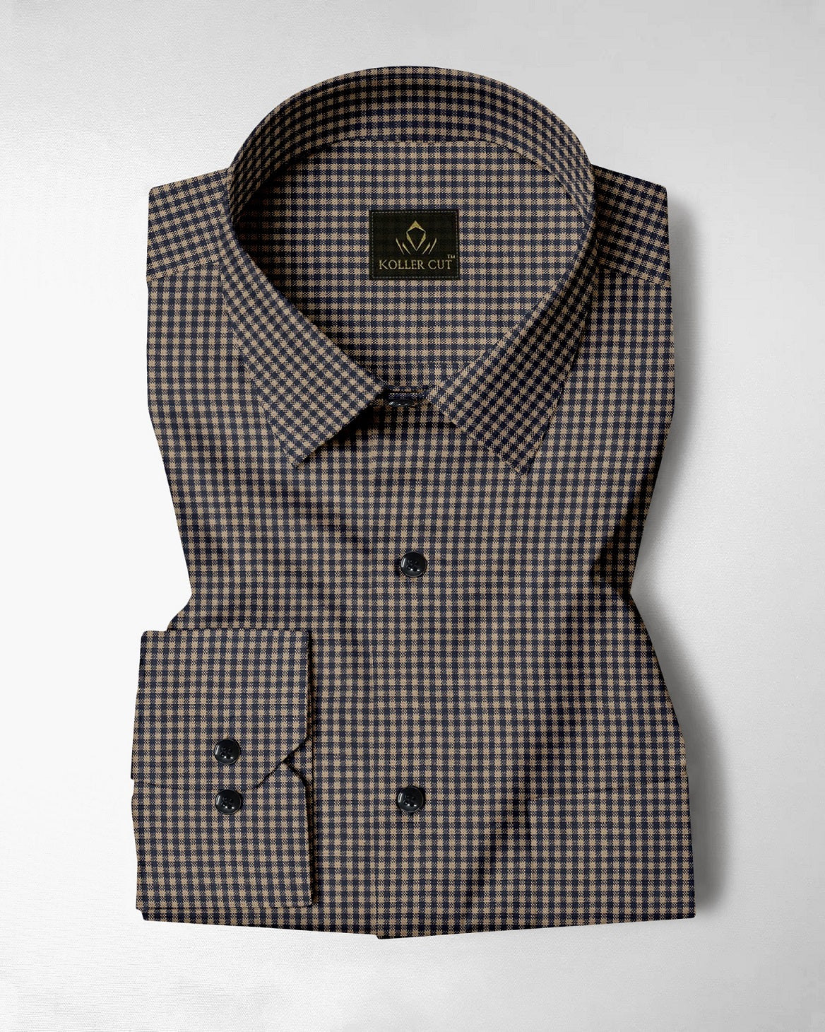 British Khaki and Midnight Blue Gingham Cotton Shirt