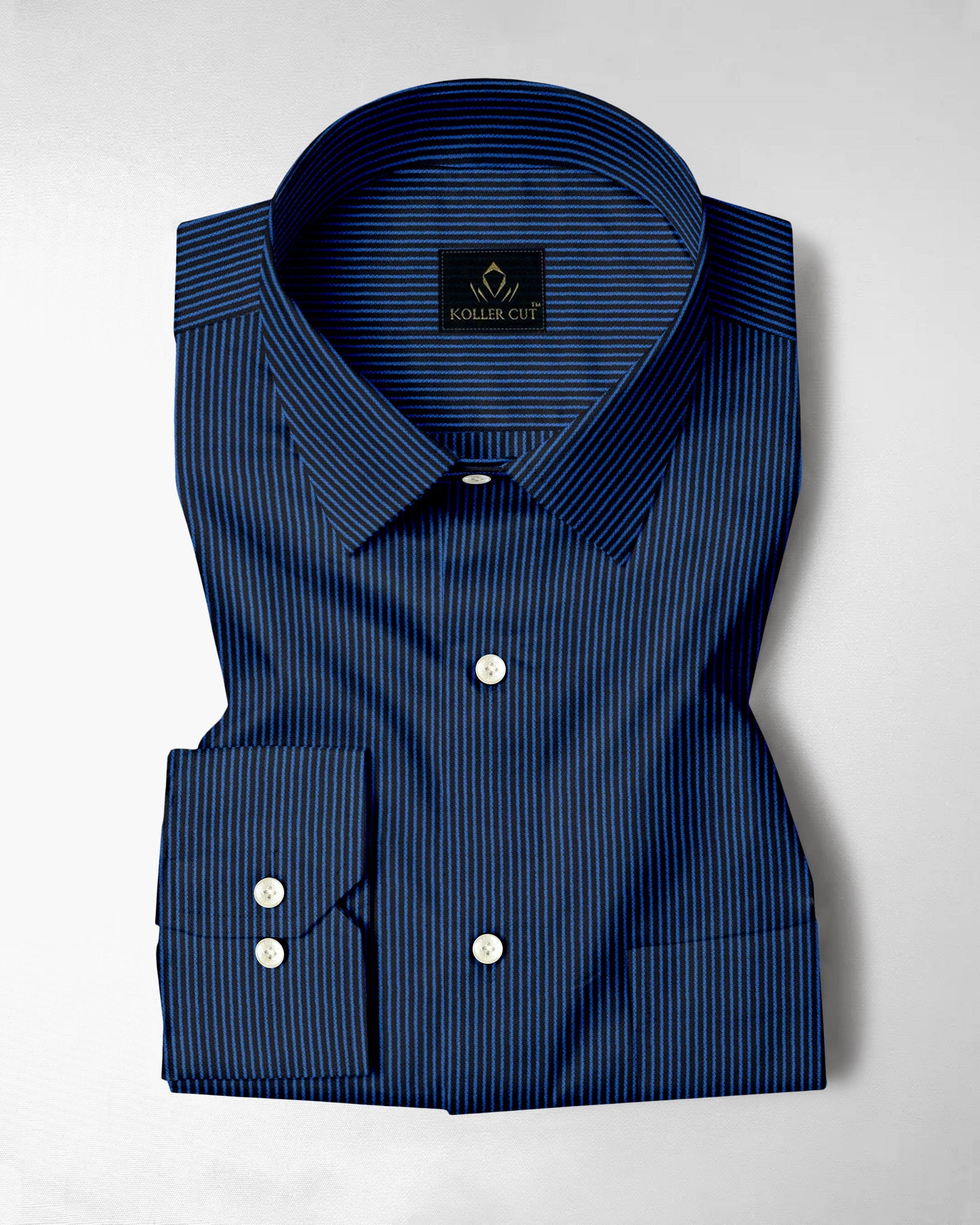 Metal Black and Berry Blue Pinstripe Cotton Shirt