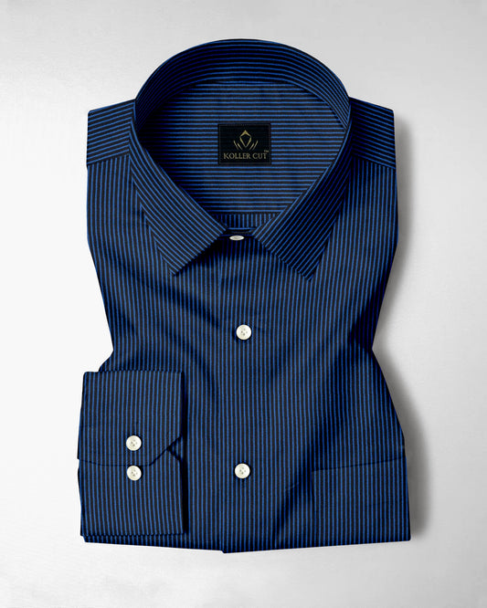 Metal Black and Berry Blue Pinstripe Cotton Shirt