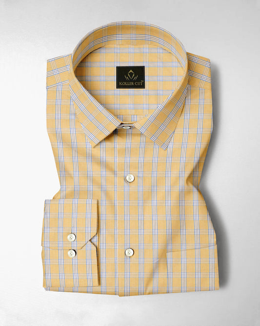 White with Citron Yellow and Paradise Blue Checks Cotton Shirt