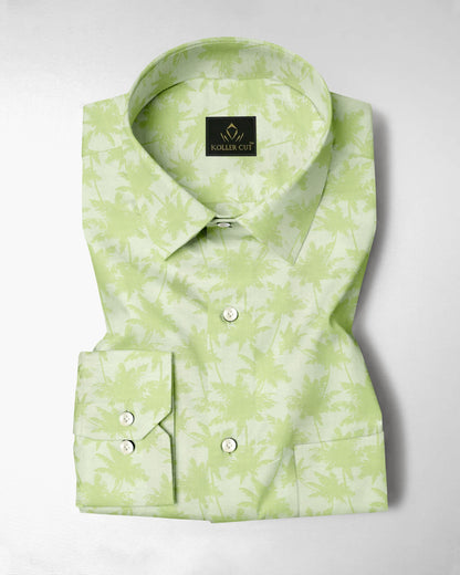 Limeade Green and Chardonnay Green Maple Leaf Jacquard Printed Giza Cotton Shirt