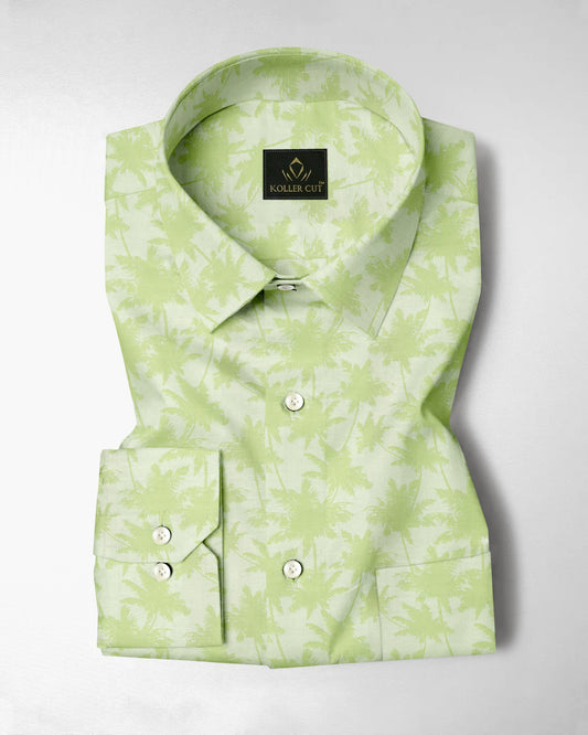 Limeade Green and Chardonnay Green Maple Leaf Jacquard Printed Giza Cotton Shirt
