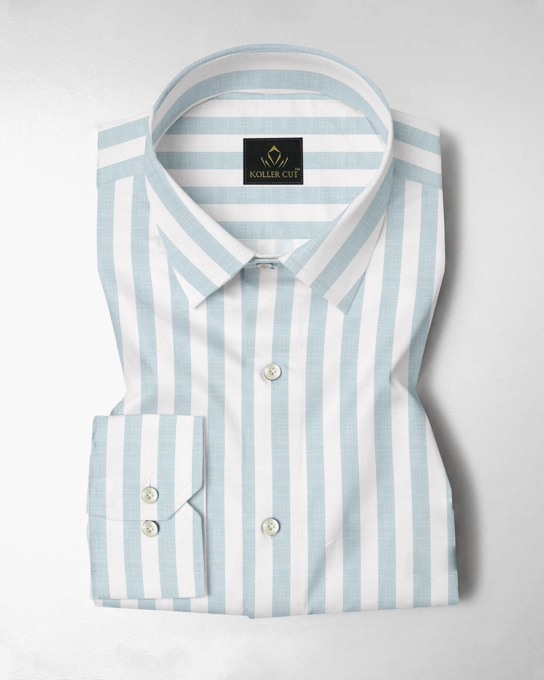 White and Gossamer Green Stripes Cotton Linen Shirt