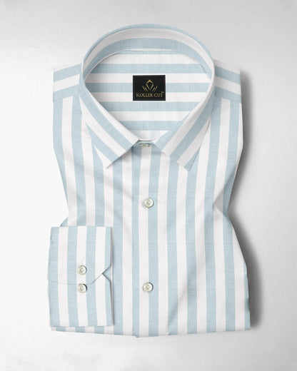 White and Gossamer Green Stripes Cotton Linen Shirt