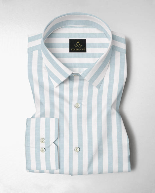 White and Gossamer Green Stripes Cotton Linen Shirt