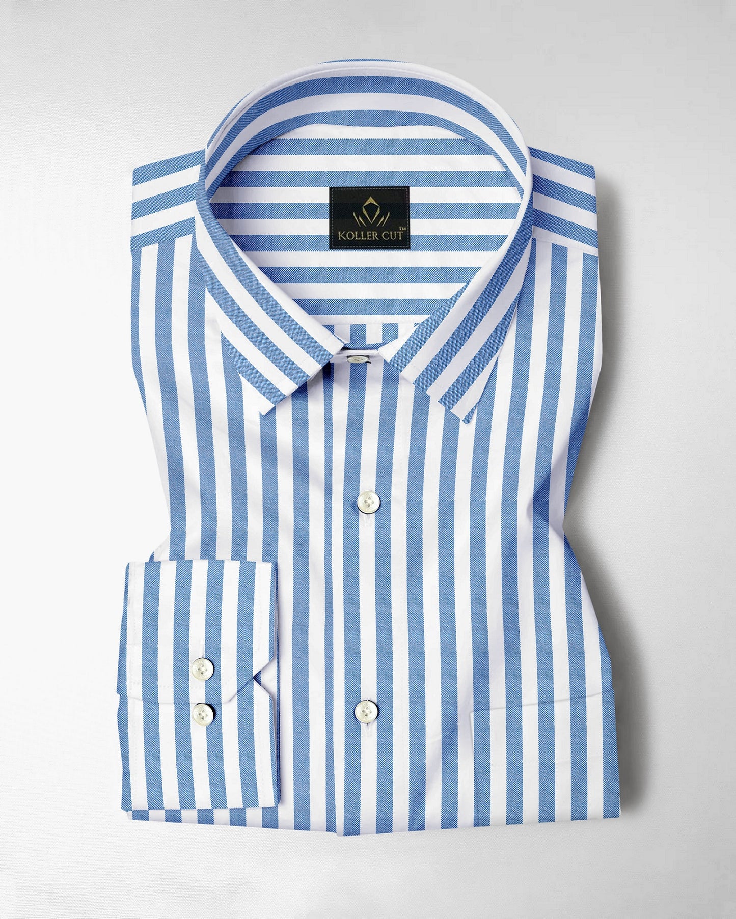White and Danube Blue Chalk Stripes Oxford Cotton Shirt