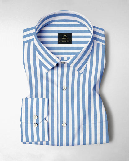 White and Danube Blue Chalk Stripes Oxford Cotton Shirt