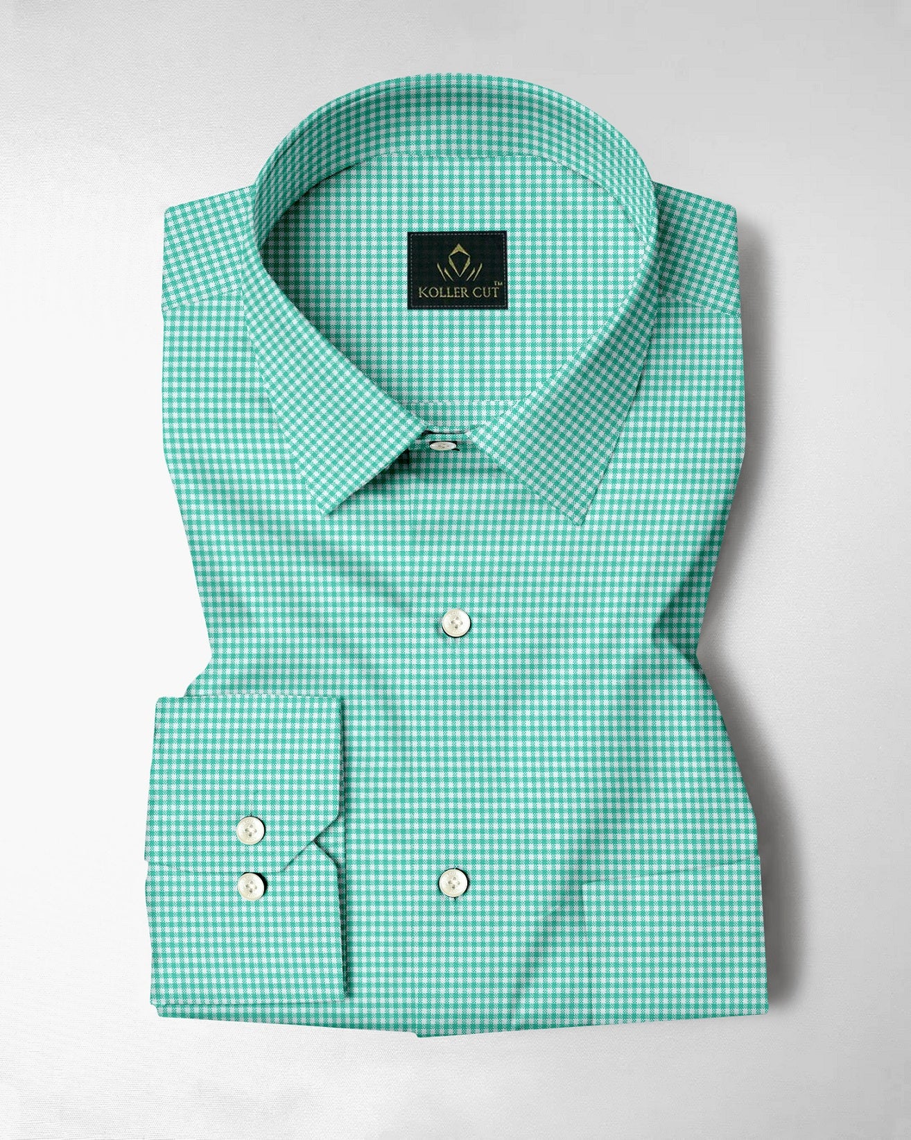 White and Aruba Blue Gingham Checks Cotton Shirt