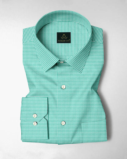 White and Aruba Blue Gingham Checks Cotton Shirt
