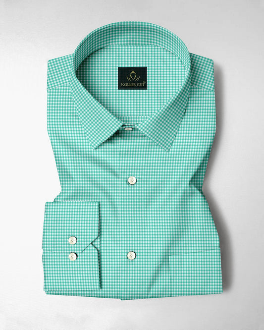 White and Aruba Blue Gingham Checks Cotton Shirt