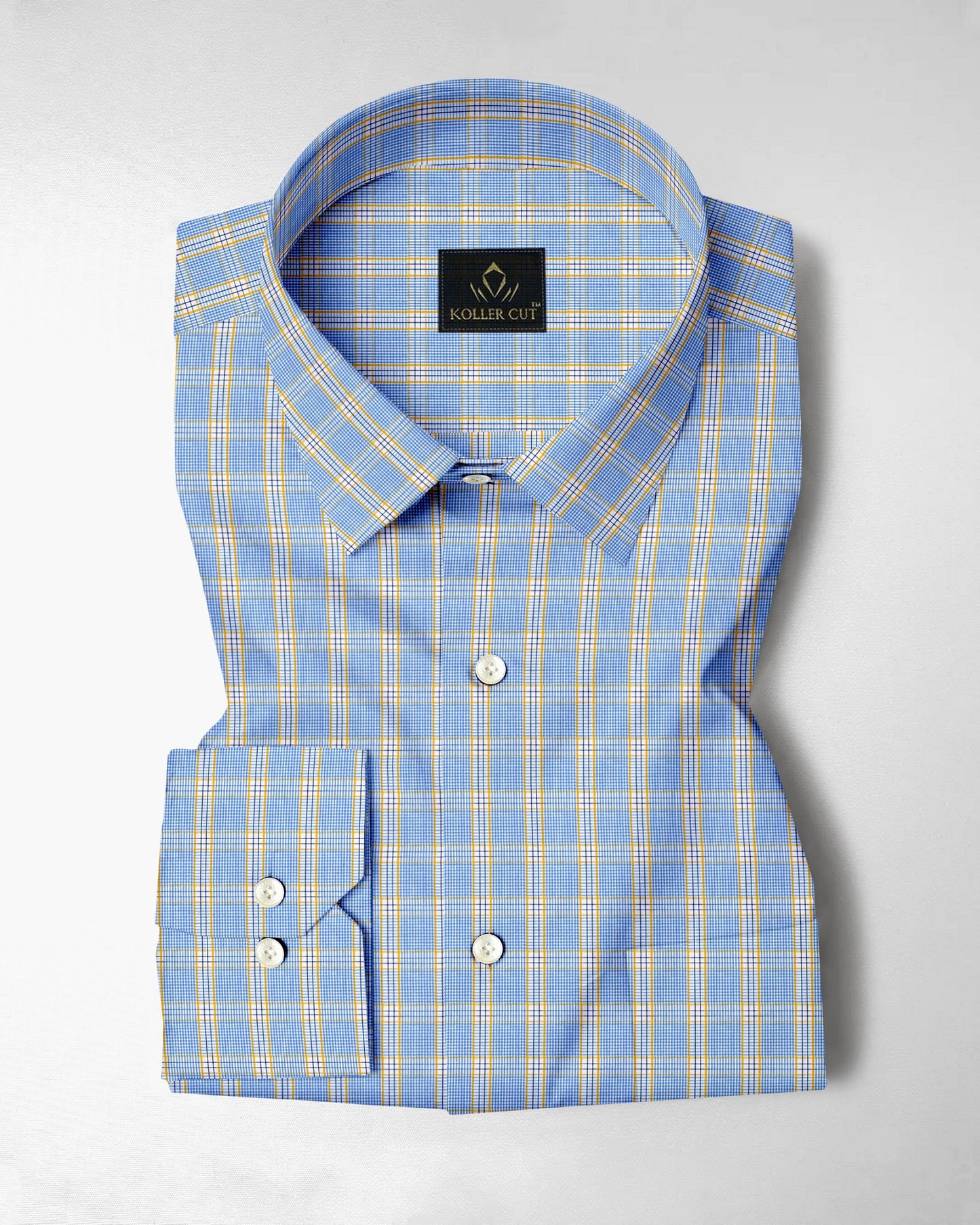 White with Paradise Blue and Goldfinch Yellow Checks Cotton Shirt