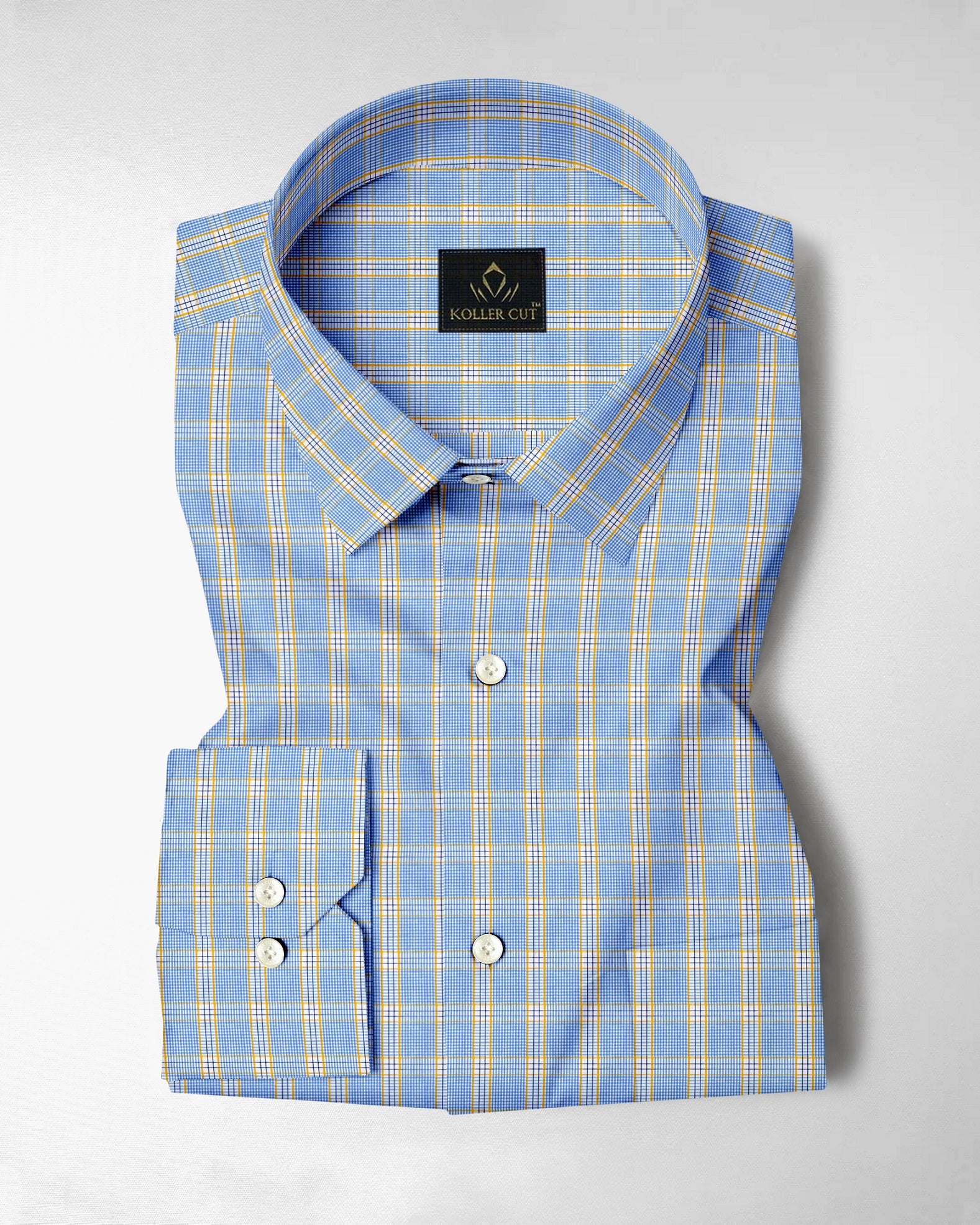 White with Paradise Blue and Goldfinch Yellow Checks Cotton Shirt
