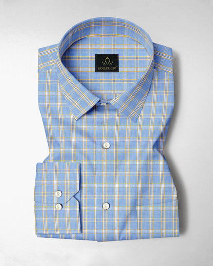White with Paradise Blue and Goldfinch Yellow Checks Cotton Shirt