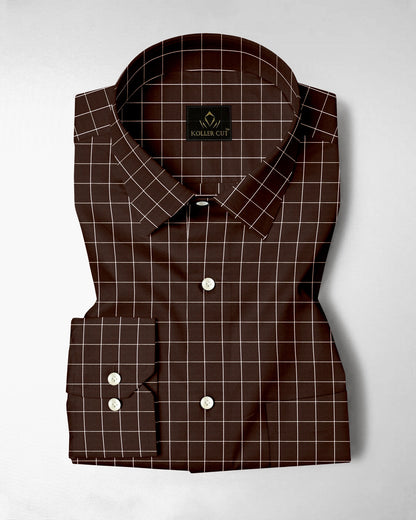 Peat Brown And Salt White Graph Checks Cotton Shirt