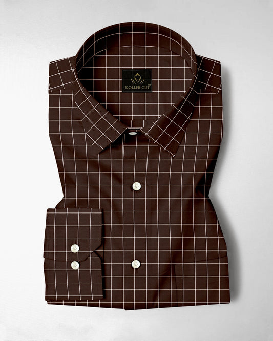 Peat Brown And Salt White Graph Checks Cotton Shirt