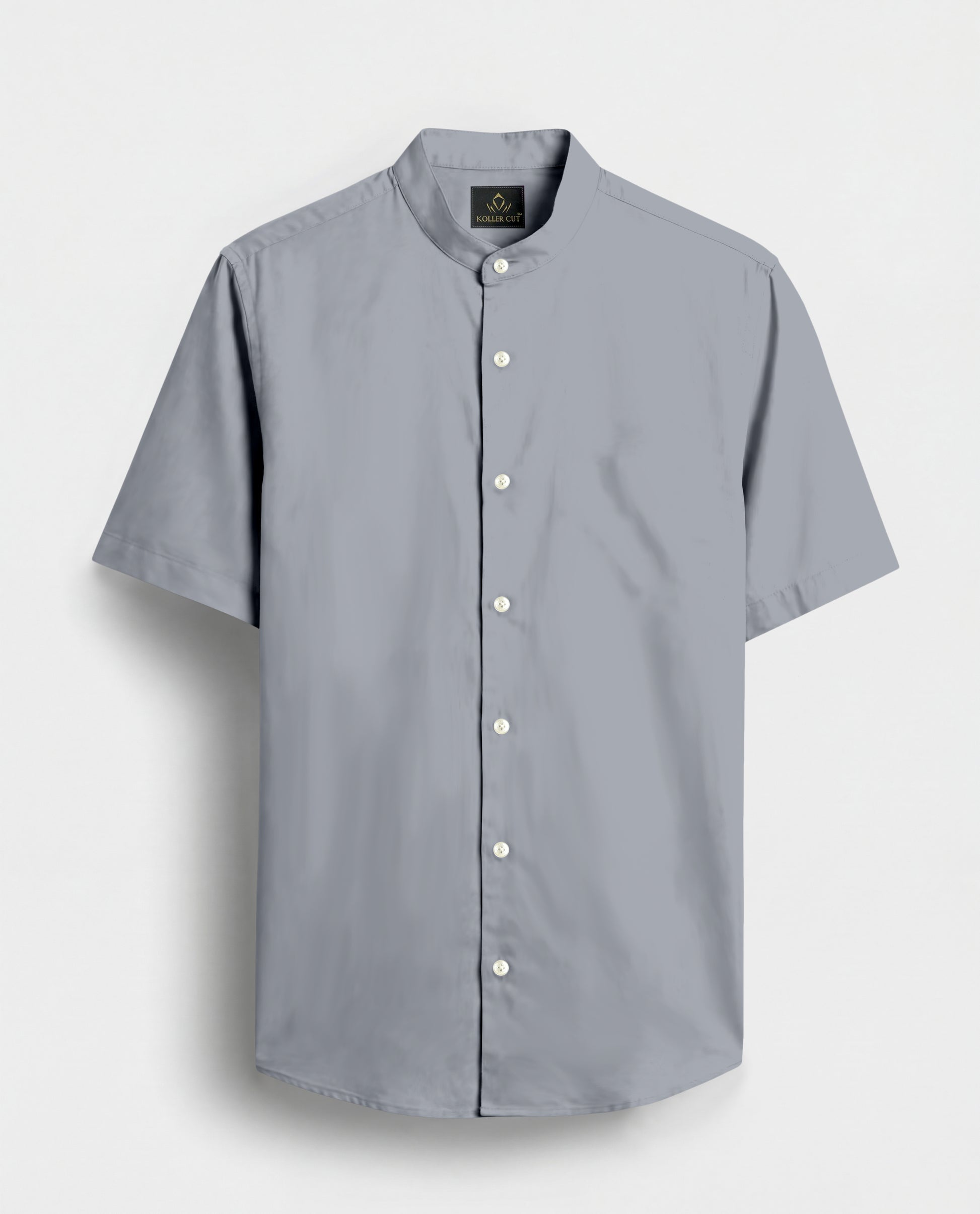 Grey Mandarin Collar Giza Cotton Shirt