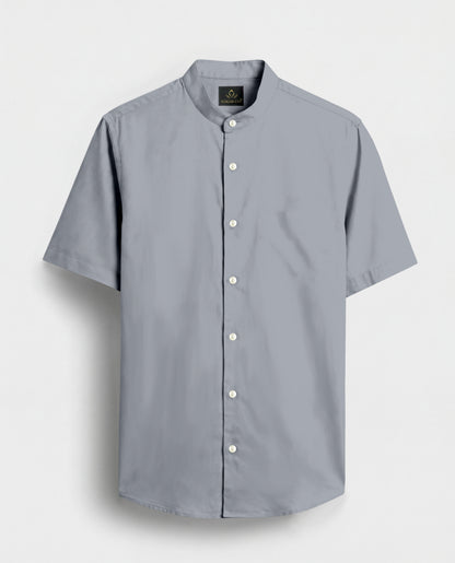 Grey Mandarin Collar Giza Cotton Shirt