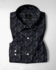 Asphalt Black with Limestone Gray and Vapor Gray Jacquard Leaf Printed Stripes Cotton Shirt