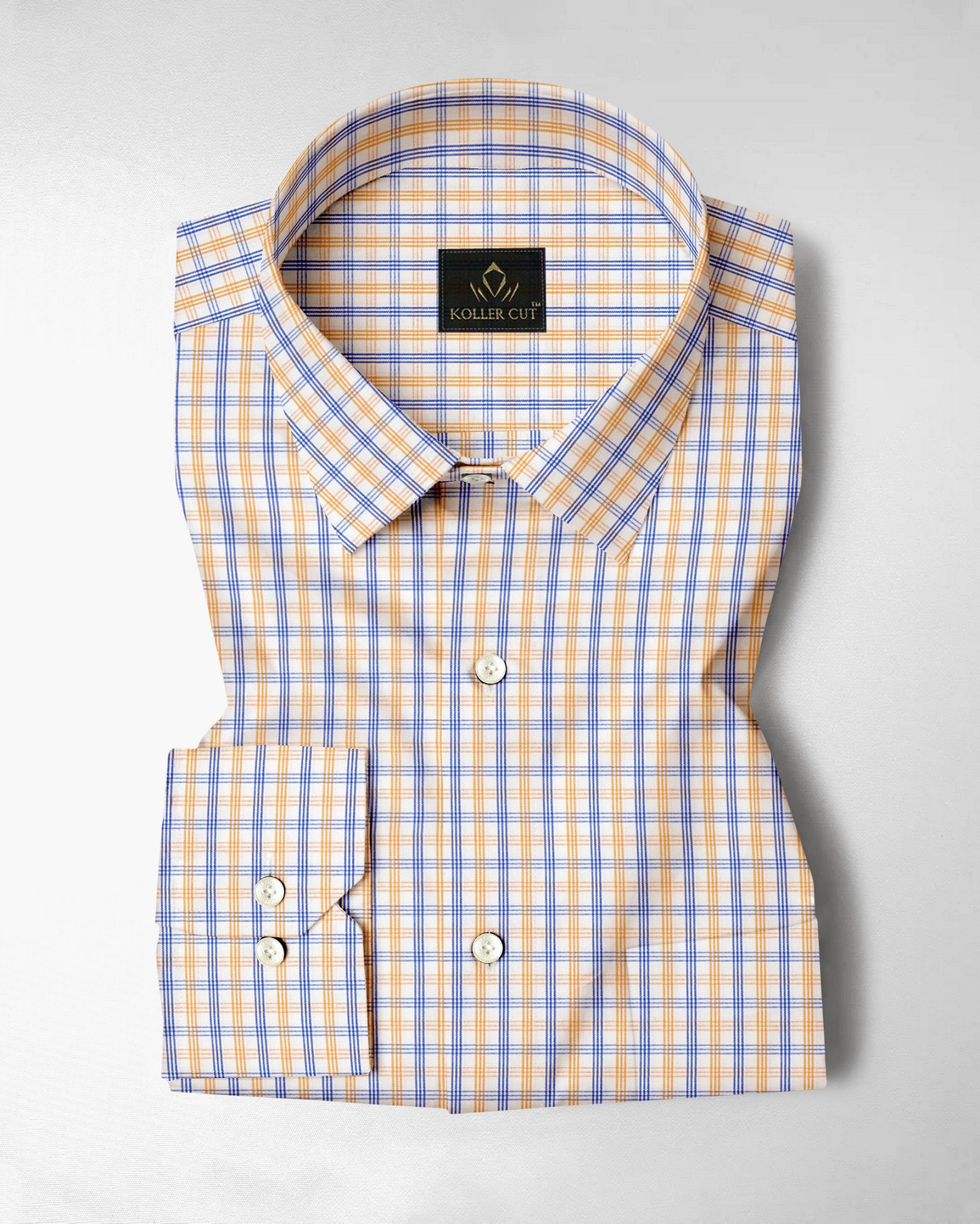 White with Buttercup Yellow and Lichen Blue Checks Premium Cotton Shirt