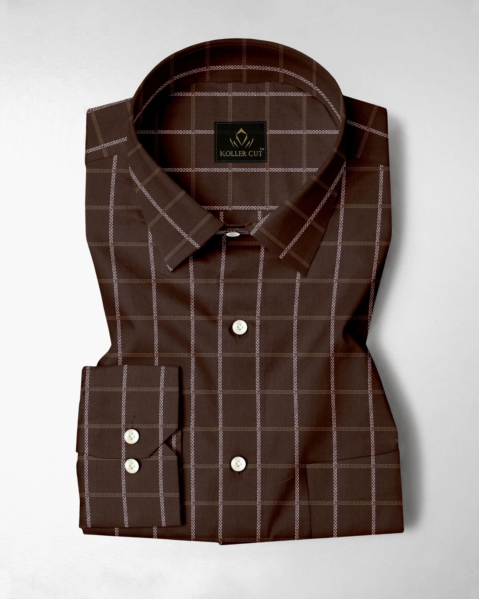 Carob Brown with White and Argan Brown Dash Checks Cotton Shirt