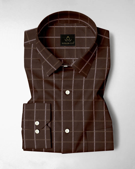 Carob Brown with White and Argan Brown Dash Checks Cotton Shirt