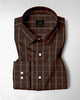 Carob Brown with White and Argan Brown Dash Checks Cotton Shirt
