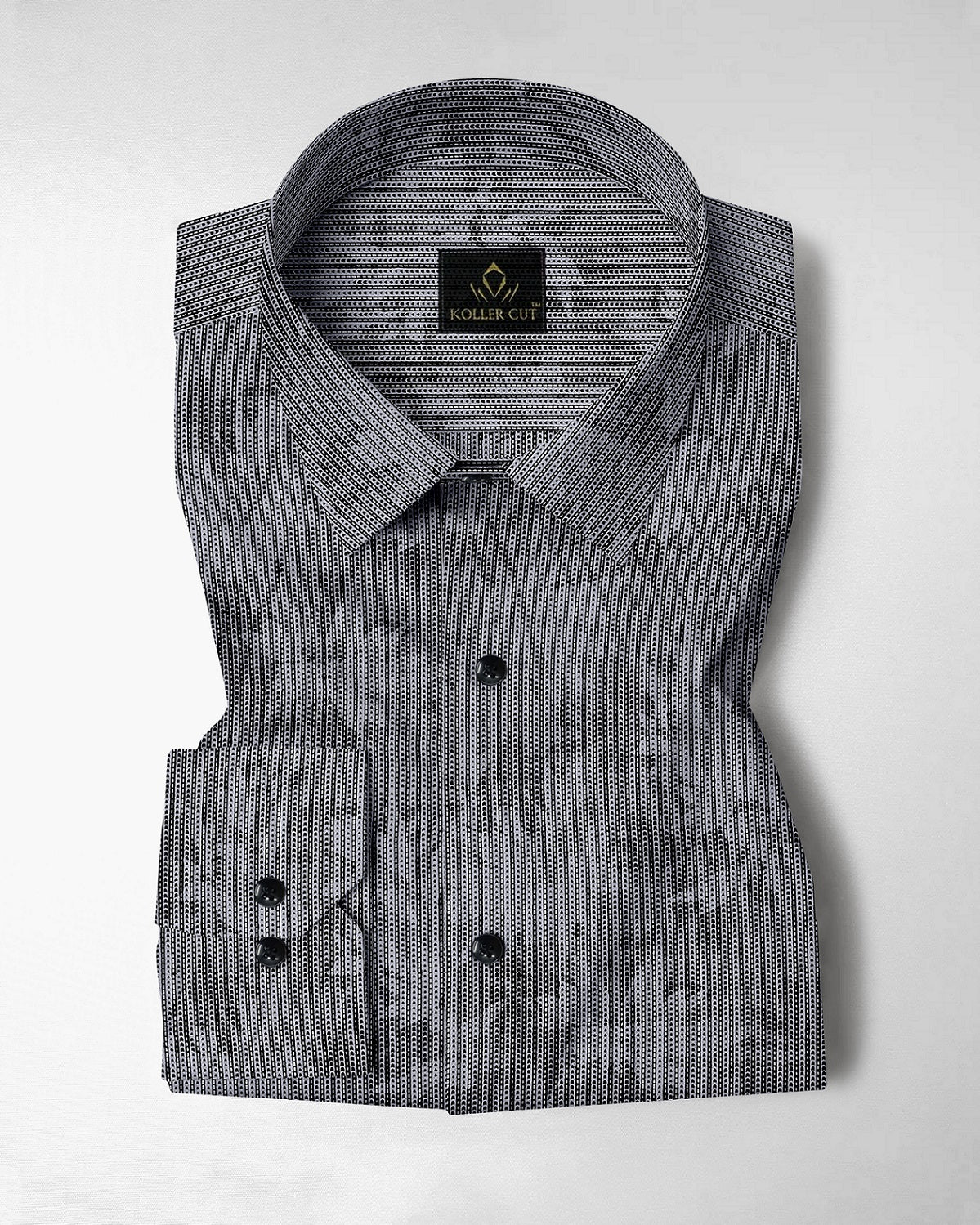 Sable Black and Slate Grey Maple Leaf Printed Broken Stripes Cotton Shirt