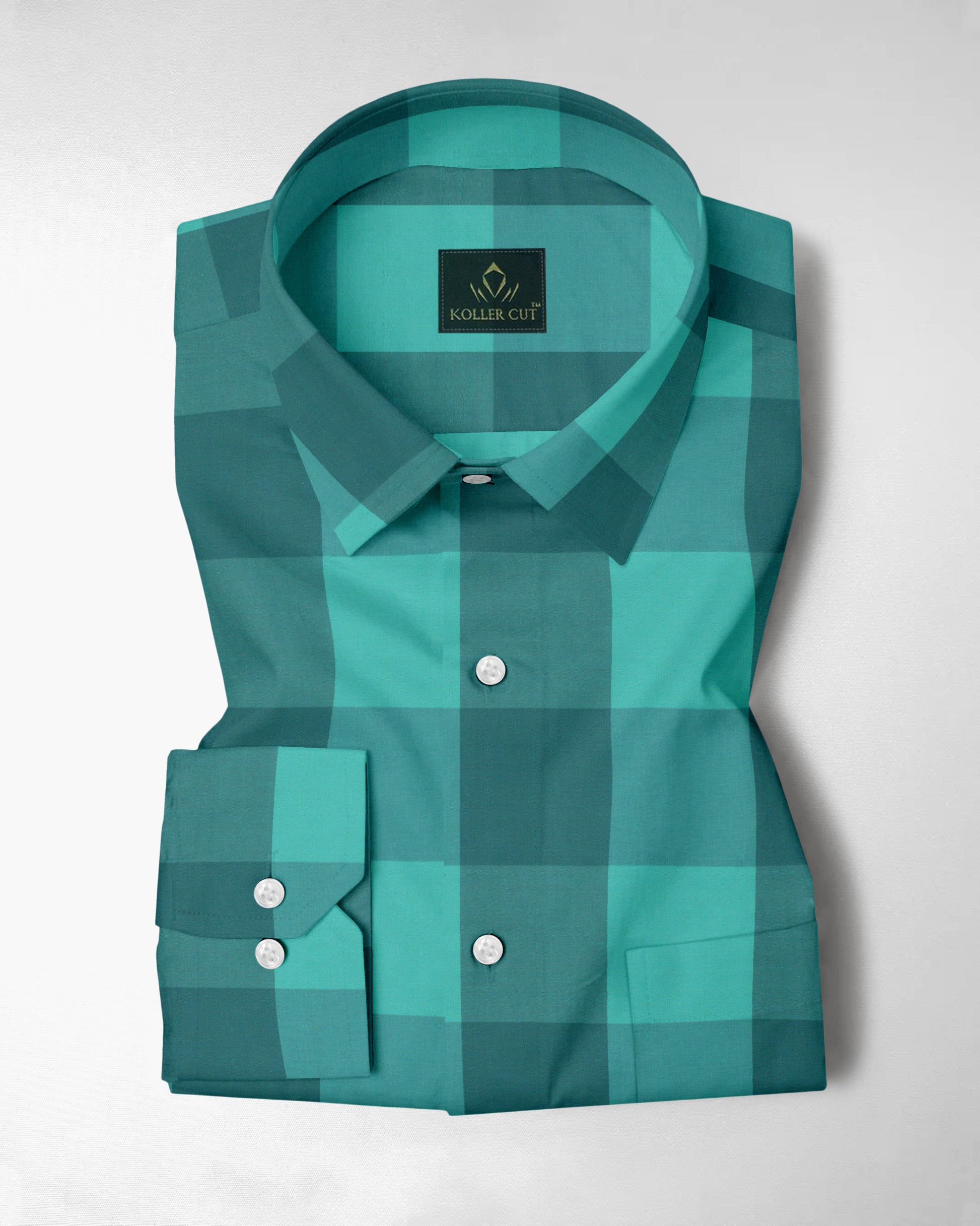 Billiard Green and Biscay Green Buffalo Checks Cotton Shirt