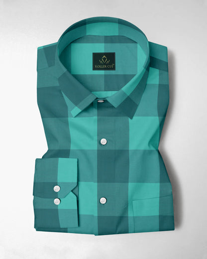 Billiard Green and Biscay Green Buffalo Checks Cotton Shirt