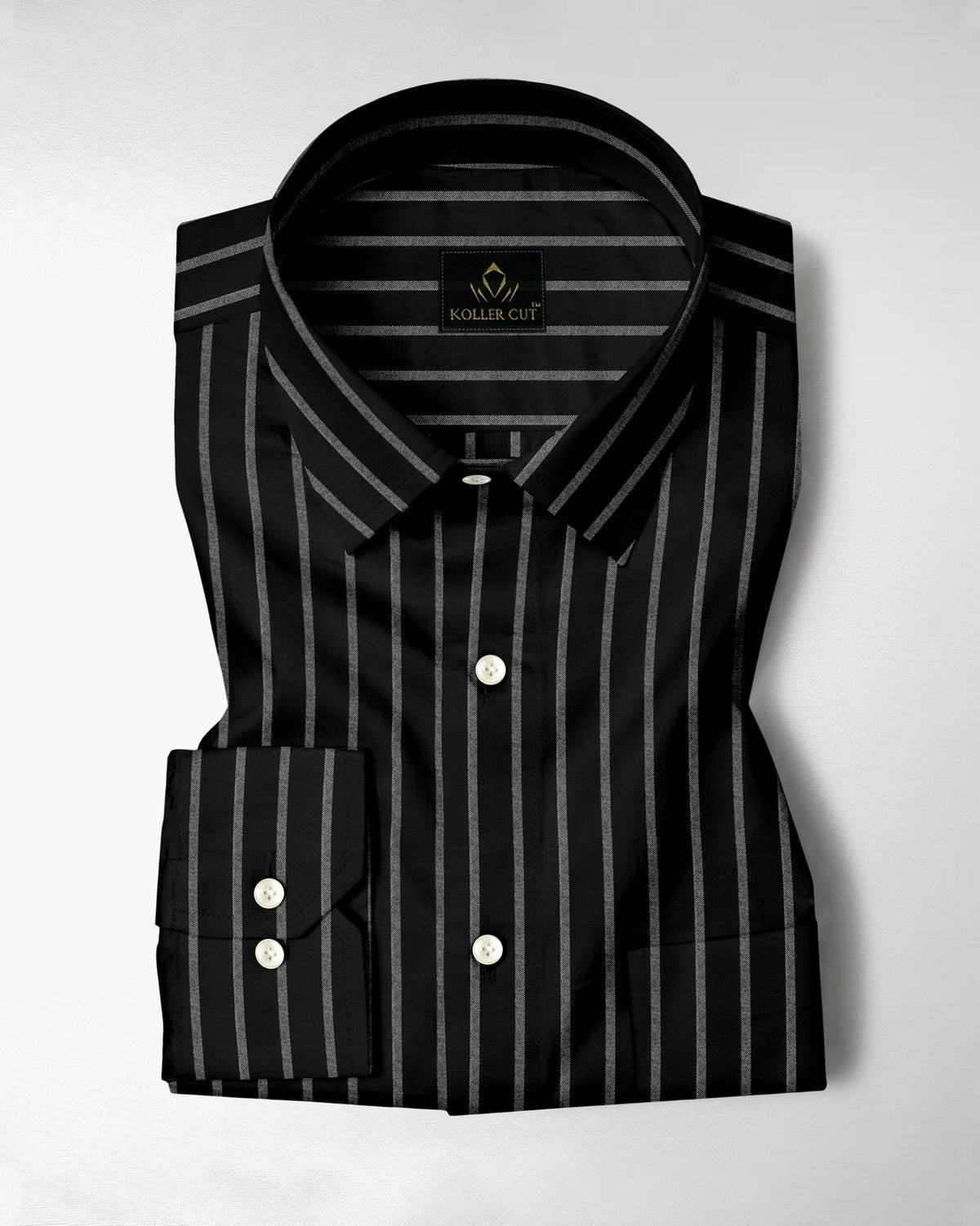 Opal Black and Flash White Chalk Stripes Oxford Cotton Shirt