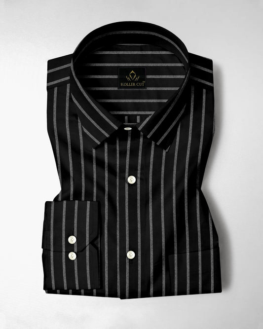 Opal Black and Flash White Chalk Stripes Oxford Cotton Shirt