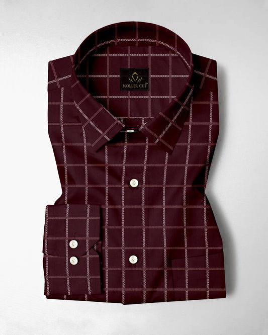 Huckleberry Maroon with White and Argan Brown Dash Checks Cotton Shirt