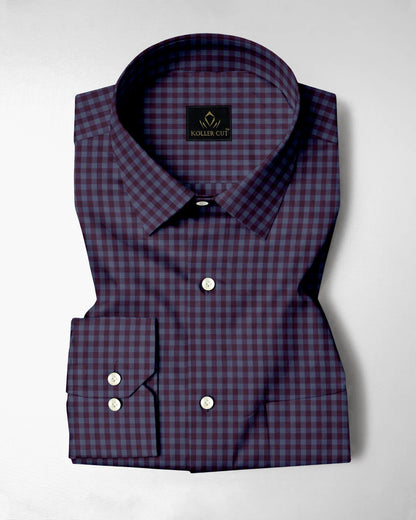 Prune Purple and Plum Grey Gingham Checks Cotton Shirt