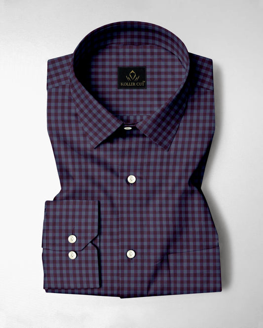 Prune Purple and Plum Grey Gingham Checks Cotton Shirt