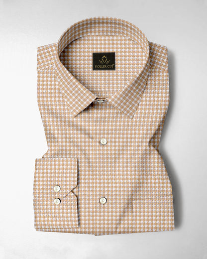 Buckskin Cream and Milk White Gingham Shepherd Checks 2 Ply Giza Cotton Shirt